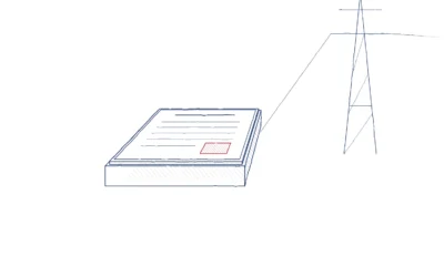 Bleistiftzeichnung: Register und Strommast