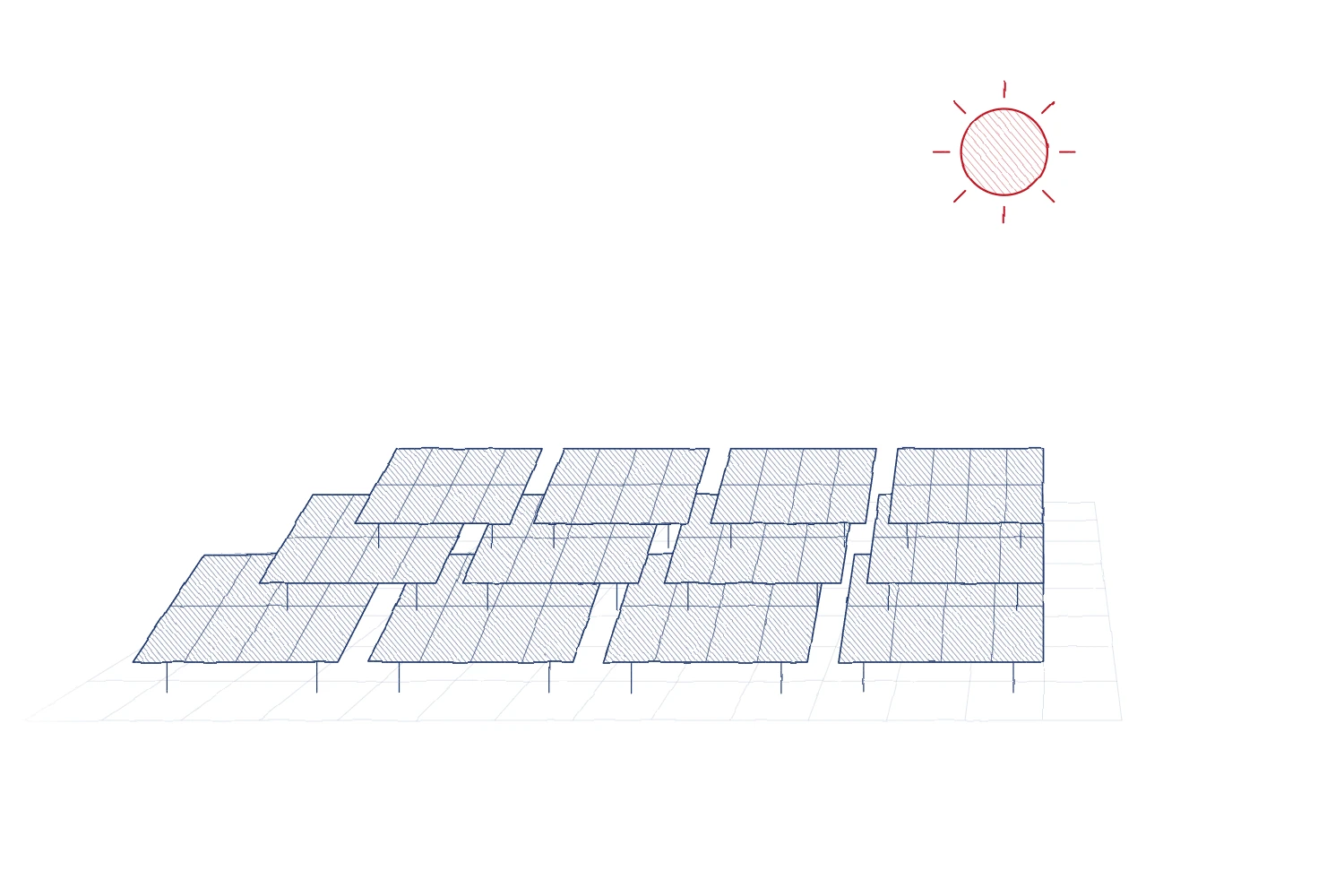Bleistiftzeichnung: Solarfeld